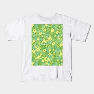 green retro florals pattern, 70s groovy green flowers, flower market, scandinavian florals, green hues Kids T-Shirt